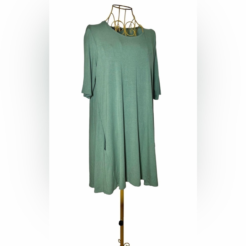 eileen fisher green dress | Dresses | Eileen Fisher Super Soft Shift With Elbow Sleeves Pockets Medium FINAL SALE ITEM